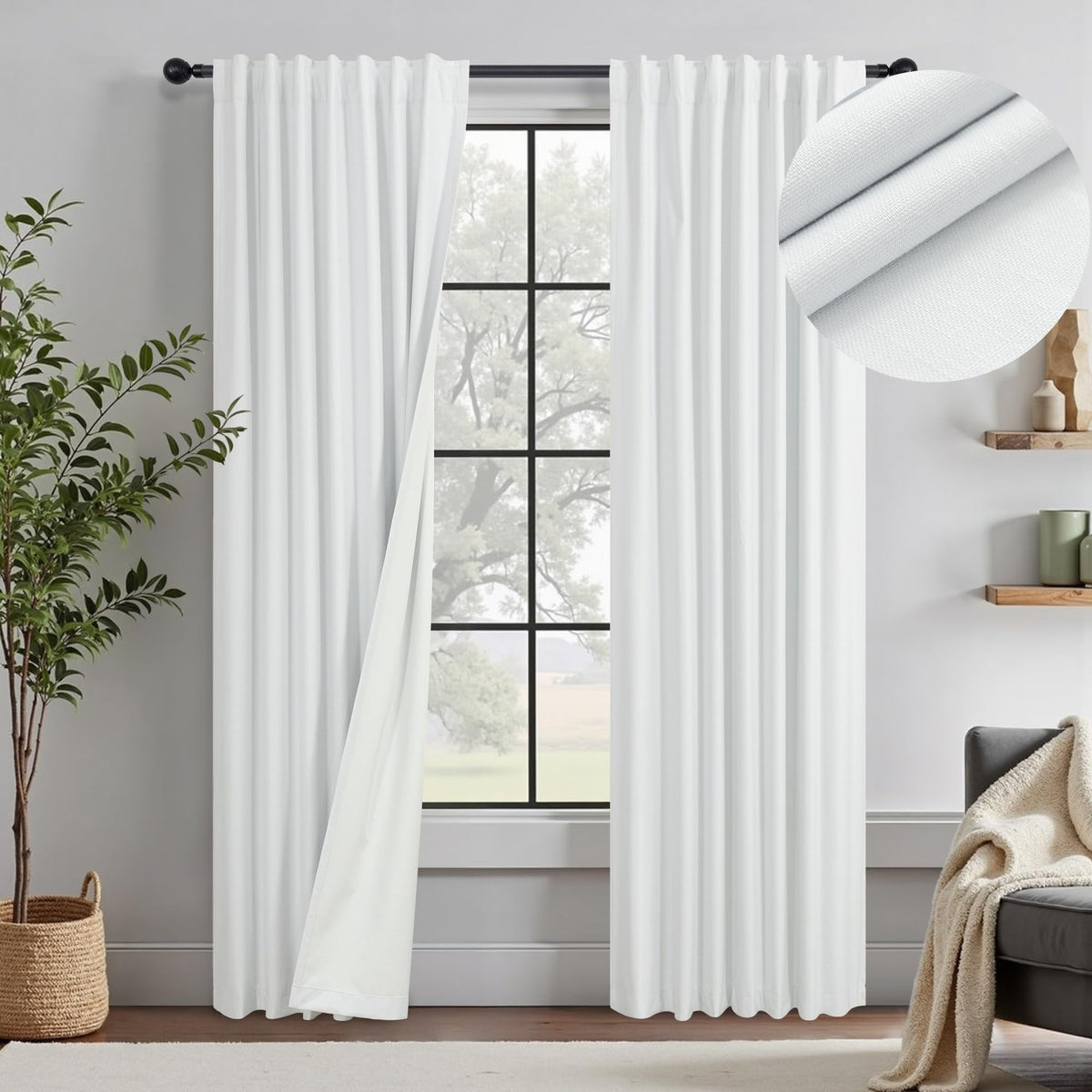 Natural Linen Back Tab Blackout Curtains & Drapes 96 Inch Long for Bedroom Livingroom Farmhouse Curtain 2 Panel Neutral Cute Black Out Room Darkening Thermal Insulated 8ft Pleated Window Curtain Cream