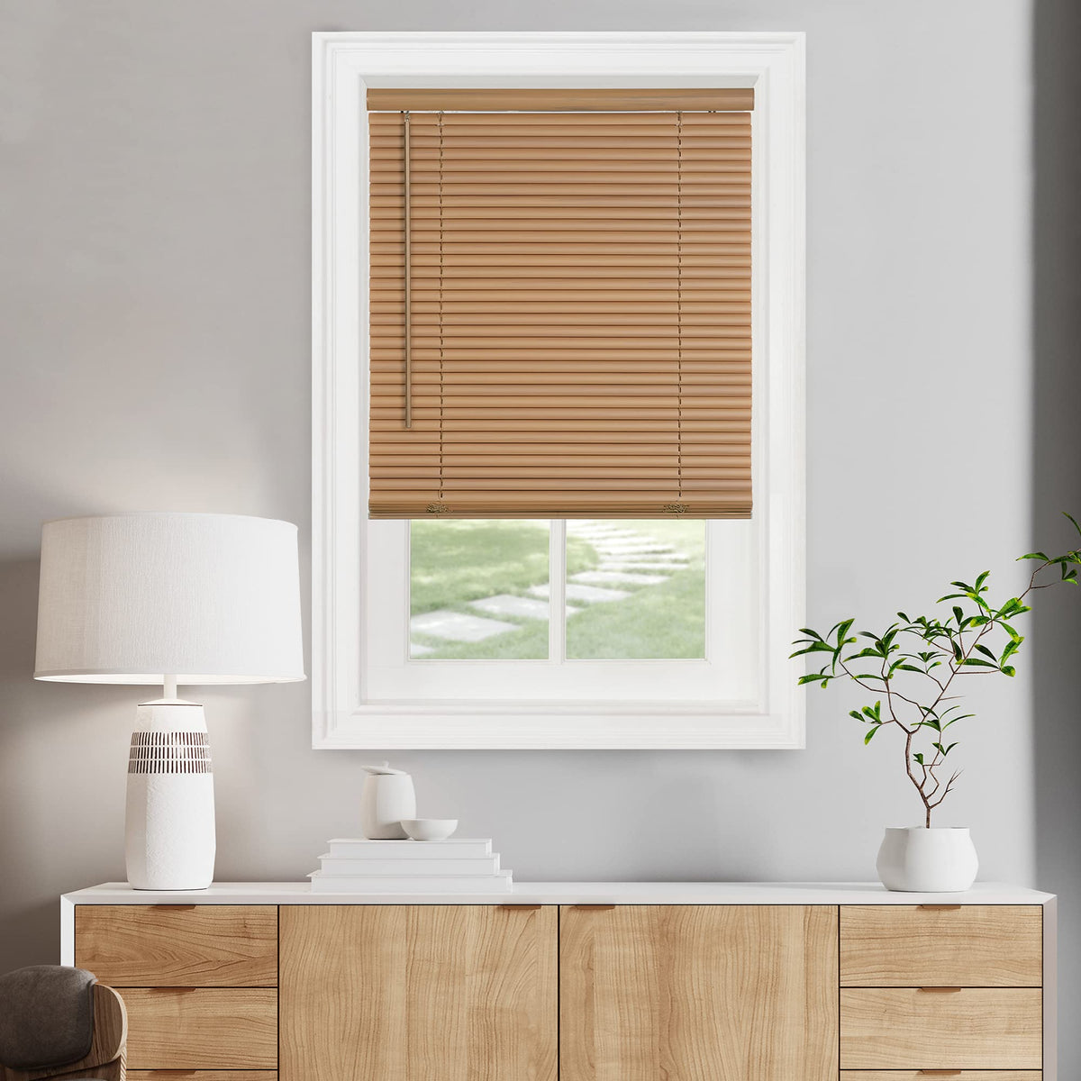 Cordless Light Filtering Mini Blinds for Indoor, 29 x 64 in, Pearl White