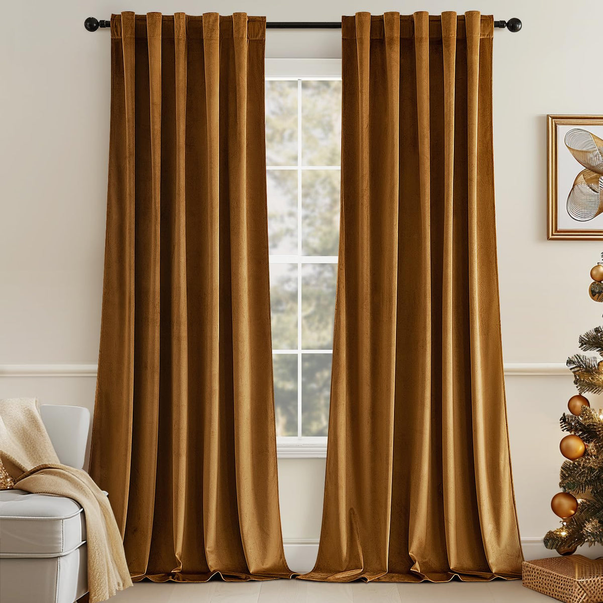 MIULEE Gold Velvet Curtains 52x84 inches Luxury Blackout Curtains