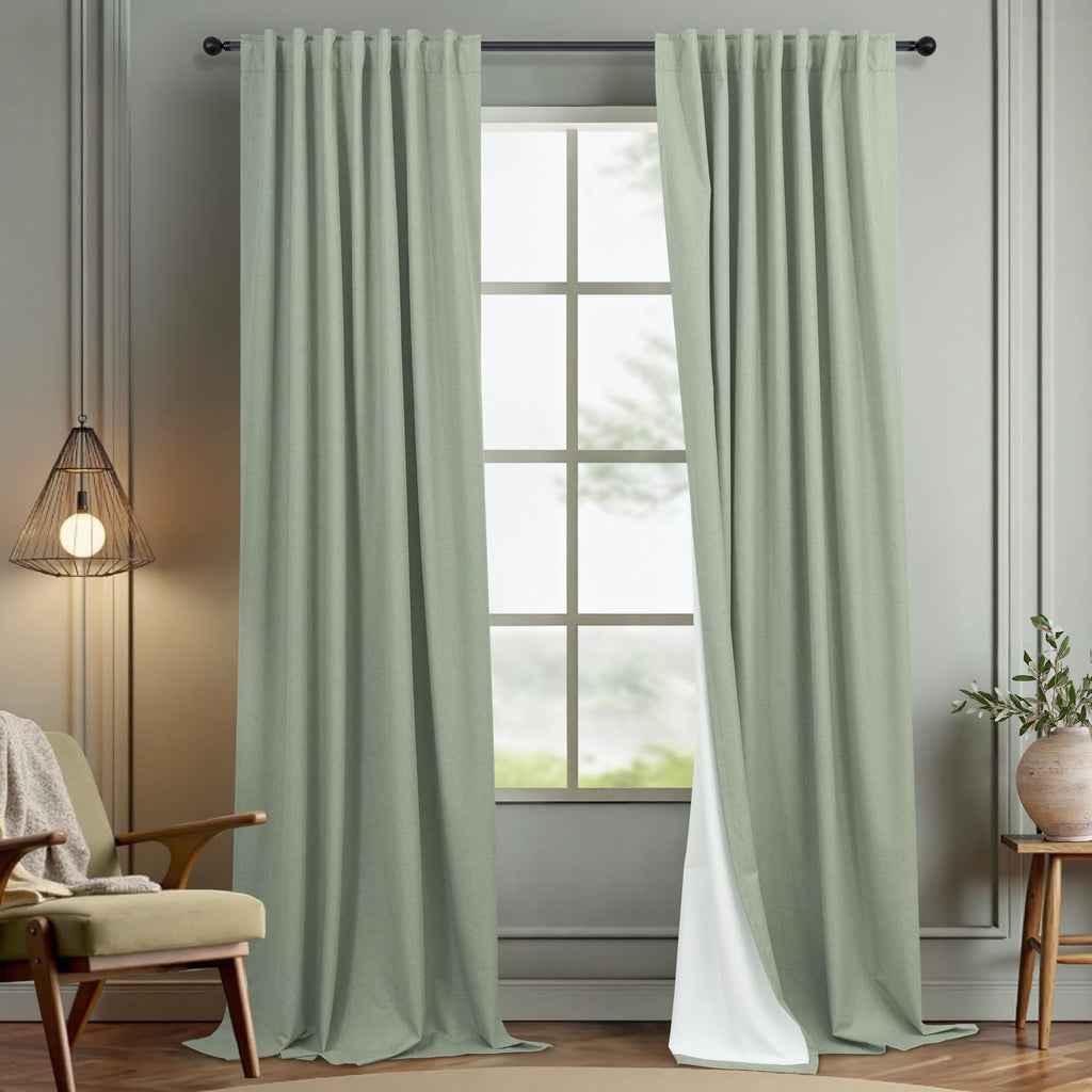 Natural Linen Back Tab Blackout Curtains & Drapes 96 Inch Long for Bedroom Livingroom Farmhouse Curtain 2 Panel Neutral Cute Black Out Room Darkening Thermal Insulated 8ft Pleated Window Curtain Cream