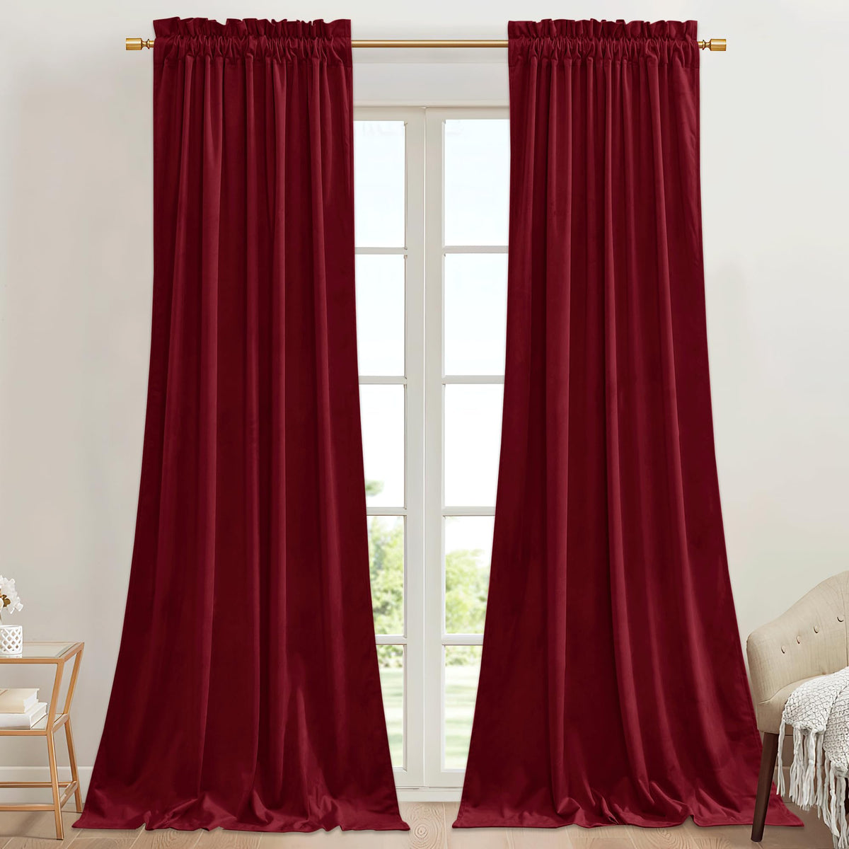 StangH Theater Red Velvet Curtains for Living Room Christmas Decor 2 Panels