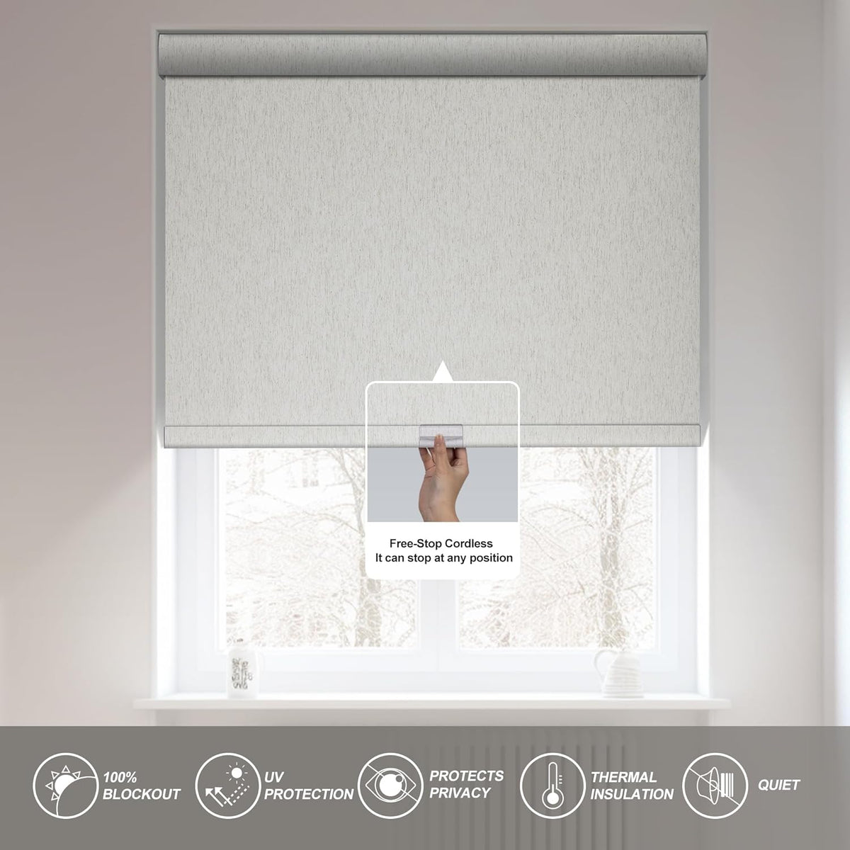 Boolegon Blackout Roller Shades for Windows, Light Beige, Custom Size