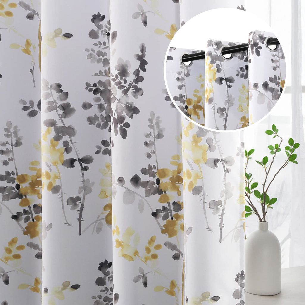 H.VERSAILTEX Blackout Floral Curtains 84”L for Living Room, Bluestone/Taupe