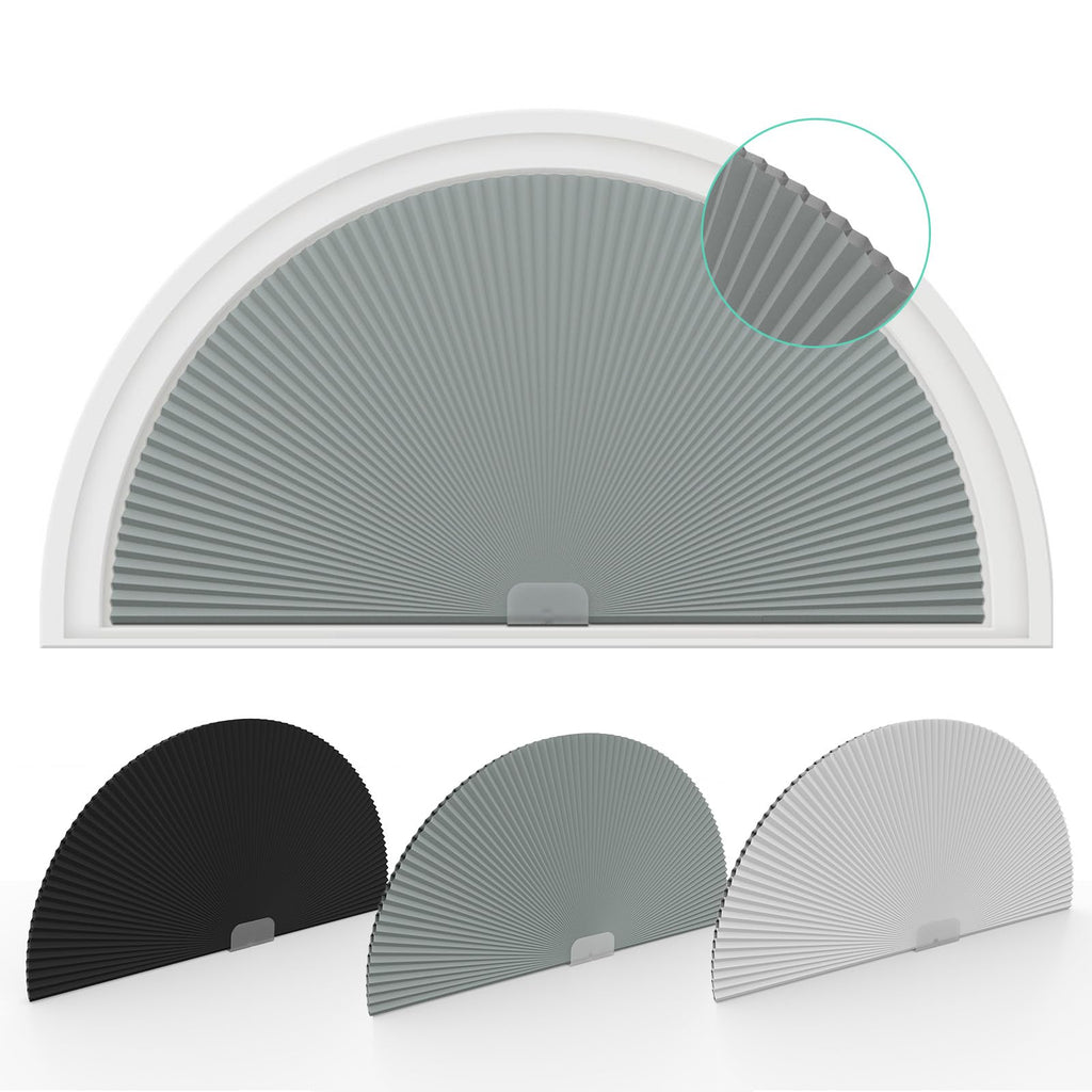 Changshade Arch Window Shades Blackout,Half Moon(Radius:36") Blackout Pleated Window Shades, Half Circle No Drill Cellular Shades for Windows, Easy Cut and Install