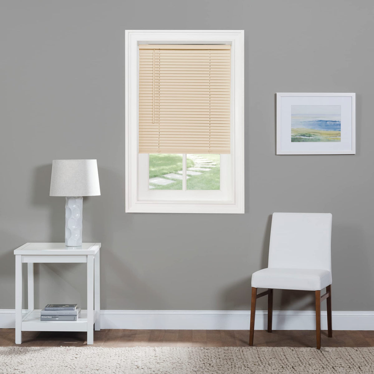 Cordless Light Filtering Mini Blinds for Indoor, 29 x 64 in, Pearl White