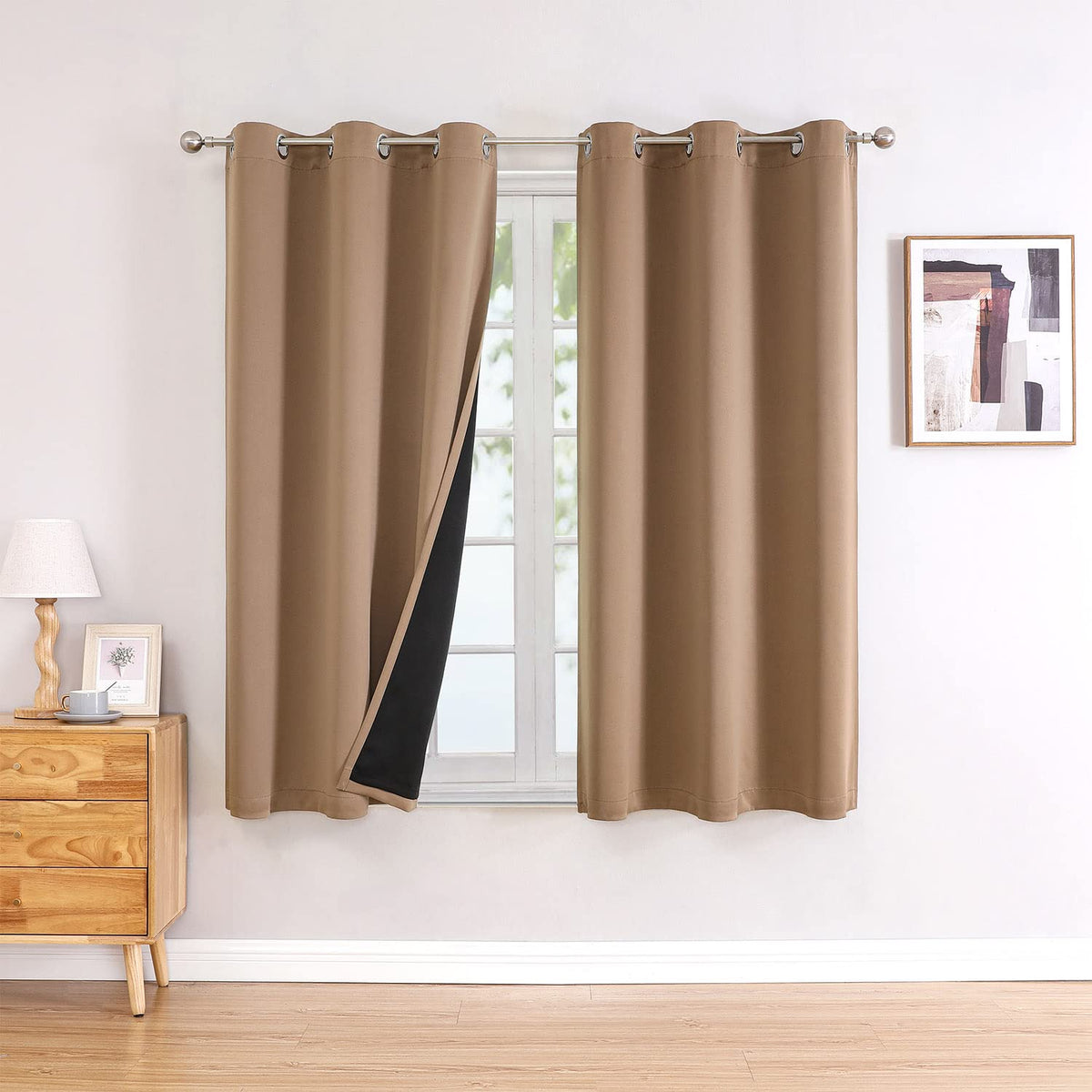 ChrisDowa 100% Blackout Curtains for Bedroom 63 Inches Long 2 Panels Set