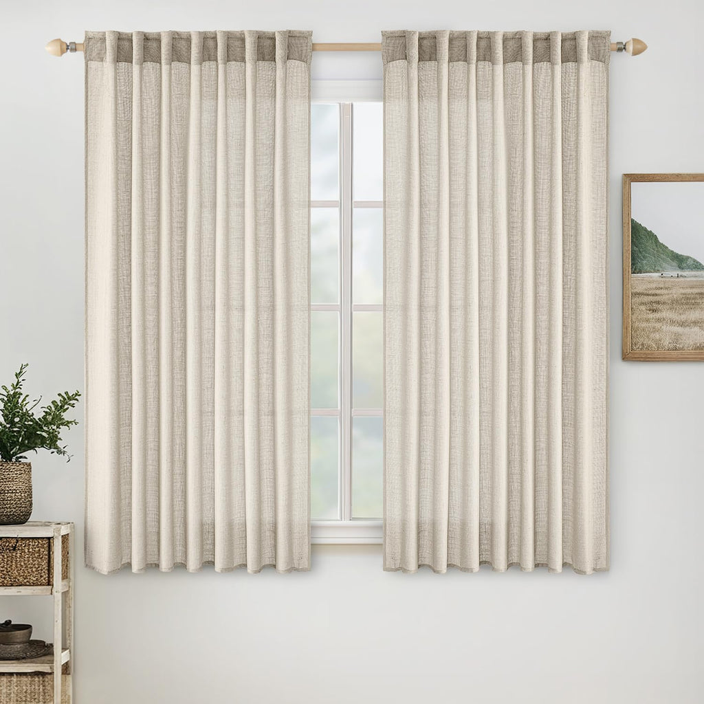 MIULEE Taupe Linen Curtains 52x84 Inch Length for Bedroom and Living Room