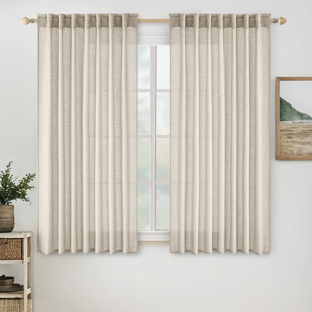 MIULEE Natural White Linen Curtains 52x96 Inch Long 2 Panels for Bedroom