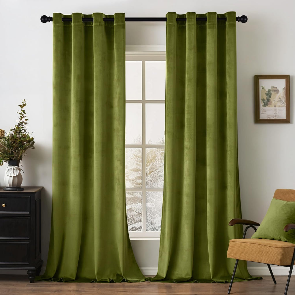 MIULEE Velvet Blackout Curtains Olive Green 52 x 96 Inch Length 2 Panels