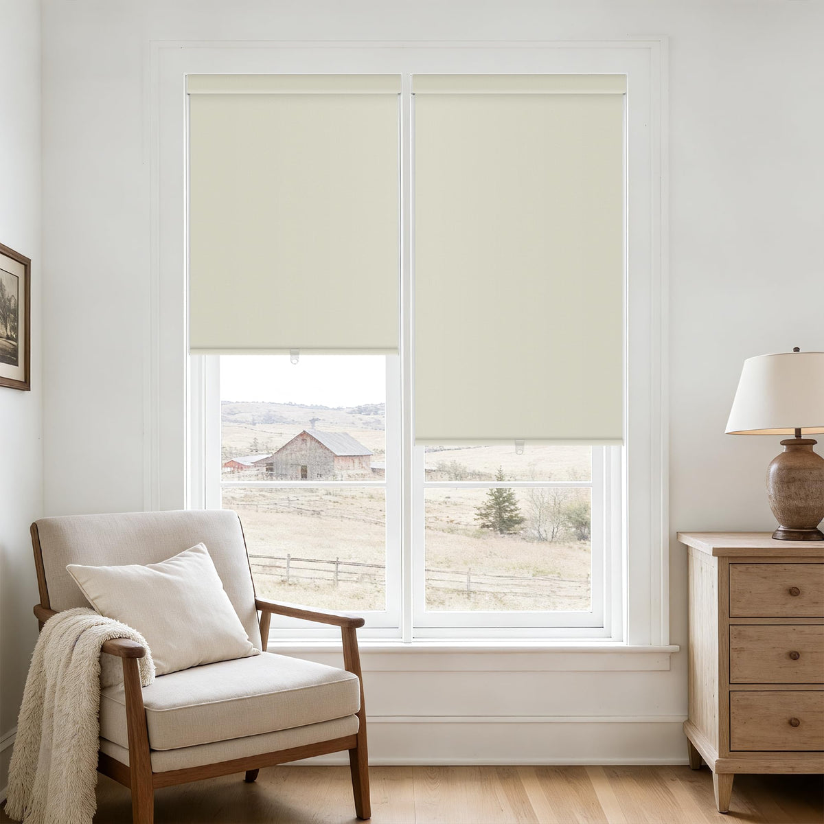 Extra Wide Beige Roller Shades 100% Blackout Blinds for Large Window Bedroom Living Room Dining Free-Stop Cordless Thermal Insulated Black Out Shades with Valance, Room Darkening Blinds Oatmeal,72x72