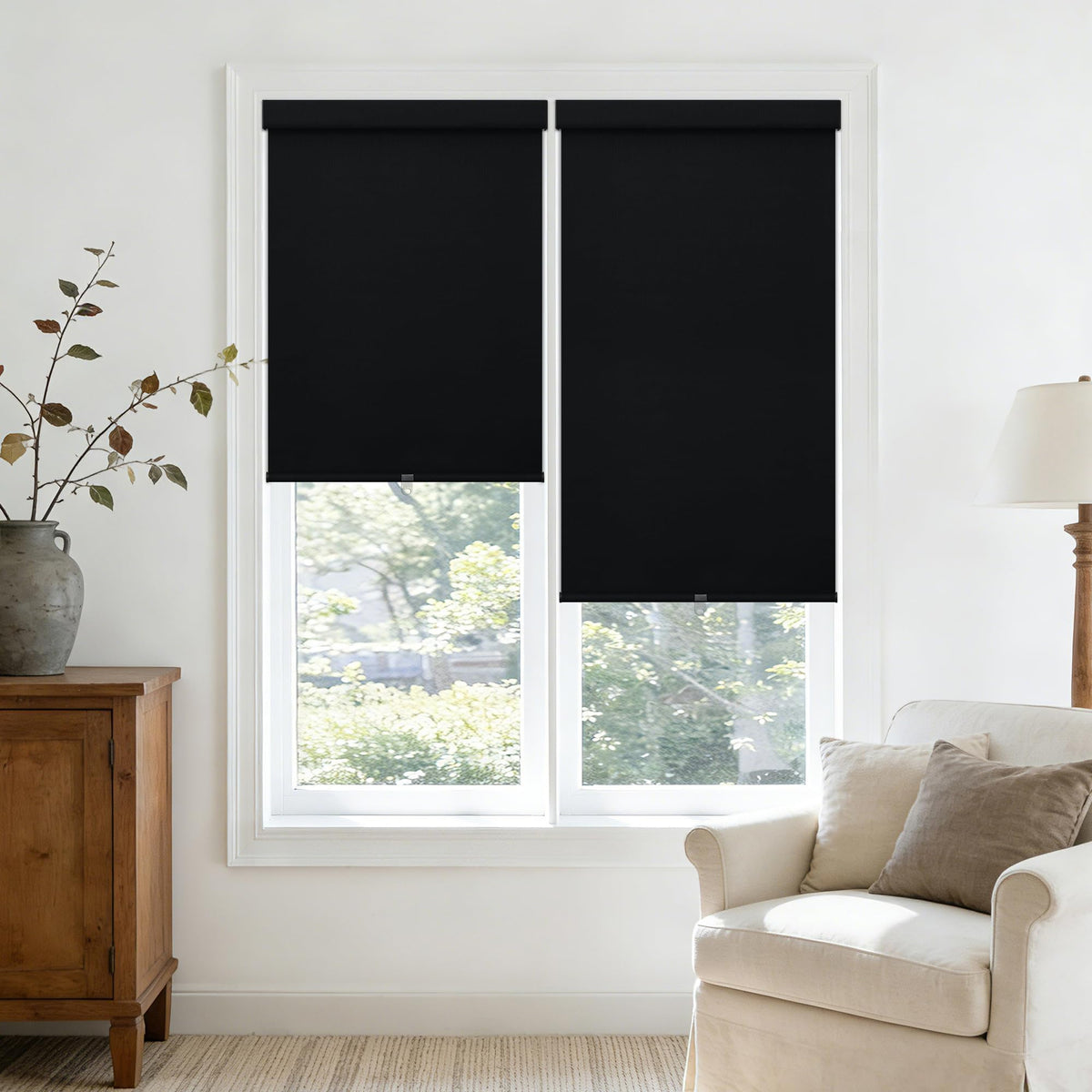 Blackout Roller Shades for Bedroom Window Cordless Free-Stop Blinds with Valance UV Protection 100% Black Out Linen Shades Blinds for Indoor Bathroom Windows Living Room Beige Oatmeal 34" W x 72" H
