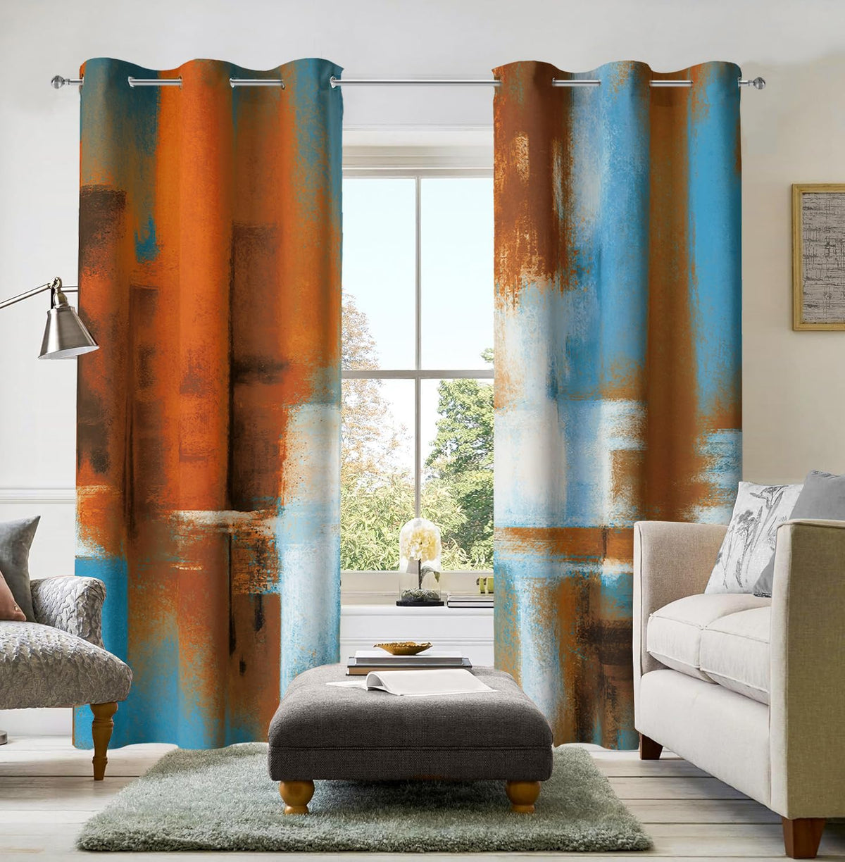 Burnt Orange Abstract Curtains for Living Room Bedroom, 52W x 84L, 2 Panels