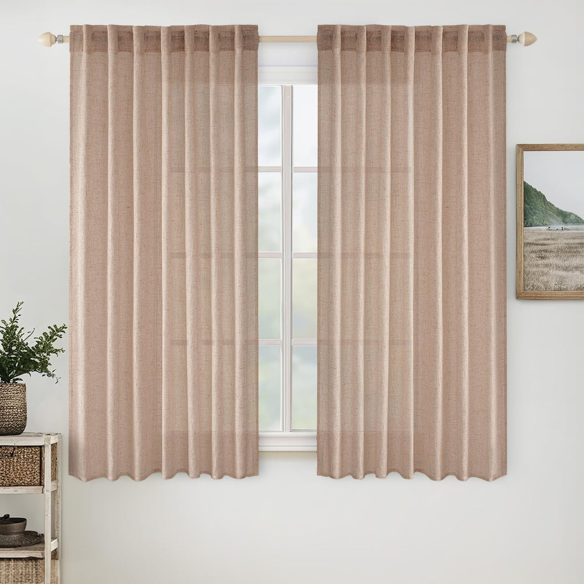 MIULEE Natural White Linen Curtains 52x96 Inch Long 2 Panels for Bedroom