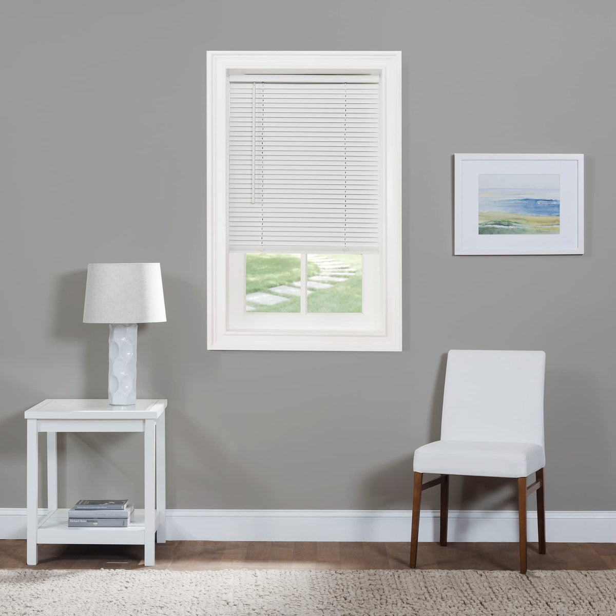 Cordless Light Filtering Mini Blind, 27 x 64 in, Pearl White