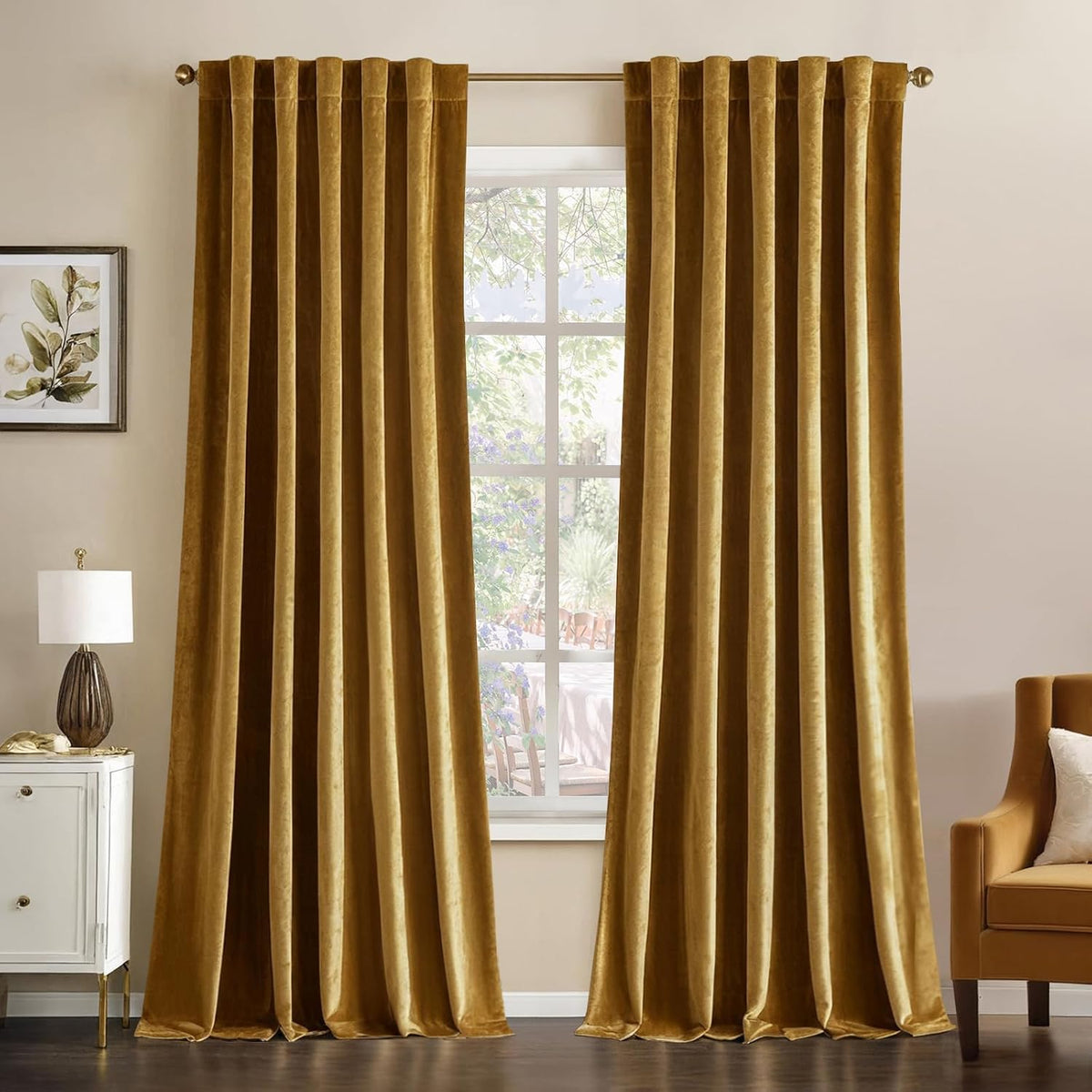 MIULEE Gold Velvet Curtains 52x84 inches Luxury Blackout Curtains