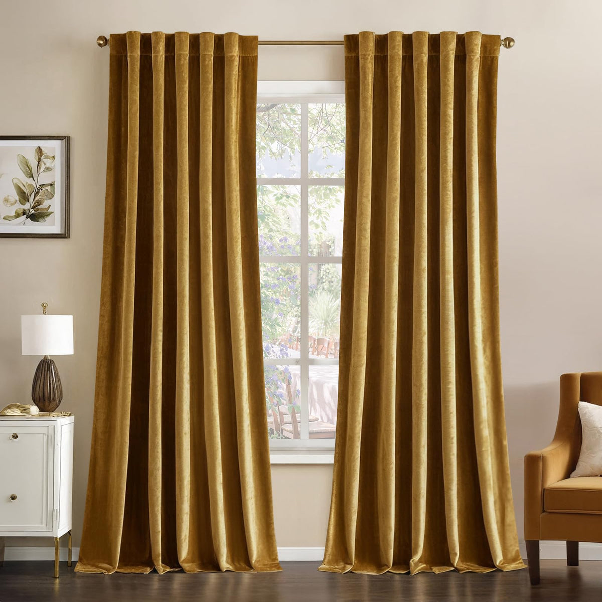 MIULEE Gold Velvet Curtains 52x84 inches Luxury Blackout Curtains