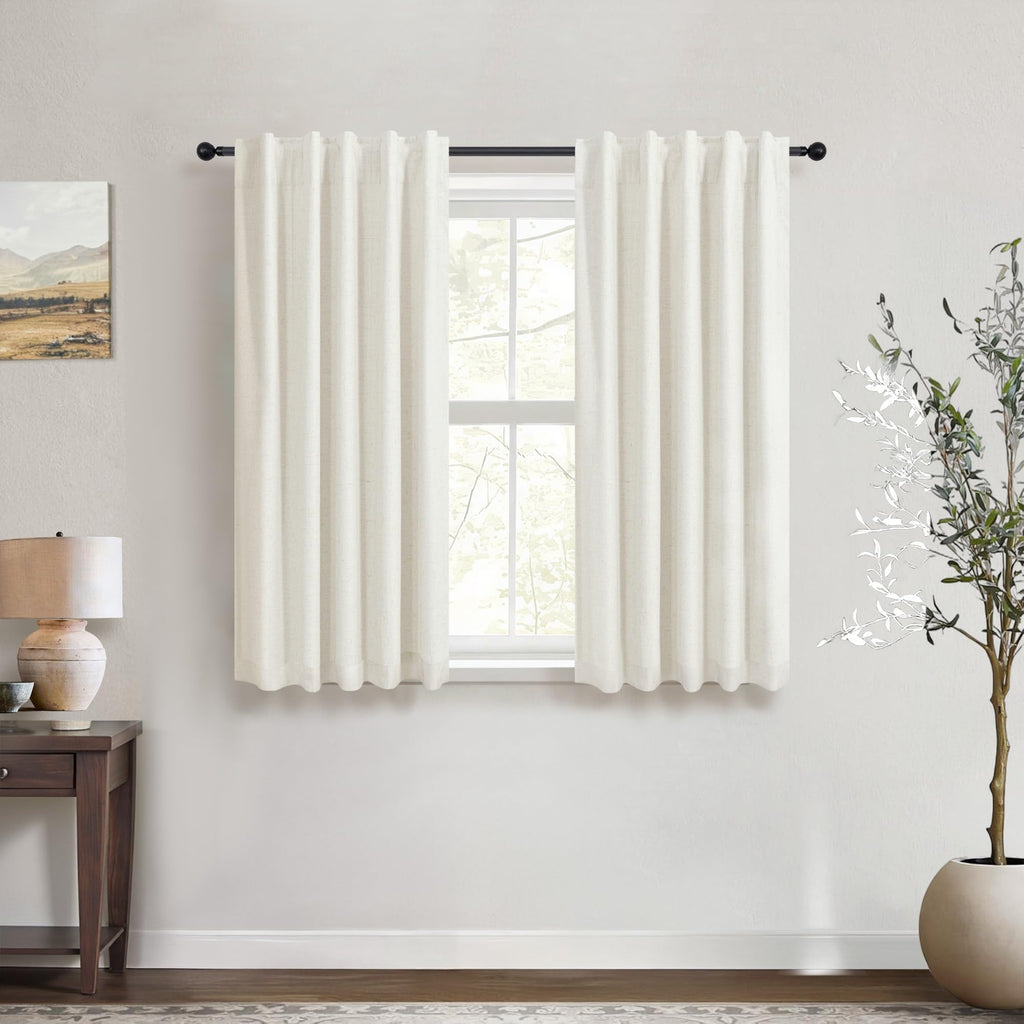 Natural Linen Back Tab Blackout Curtains & Drapes 96 Inch Long for Bedroom Livingroom Farmhouse Curtain 2 Panel Neutral Cute Black Out Room Darkening Thermal Insulated 8ft Pleated Window Curtain Cream