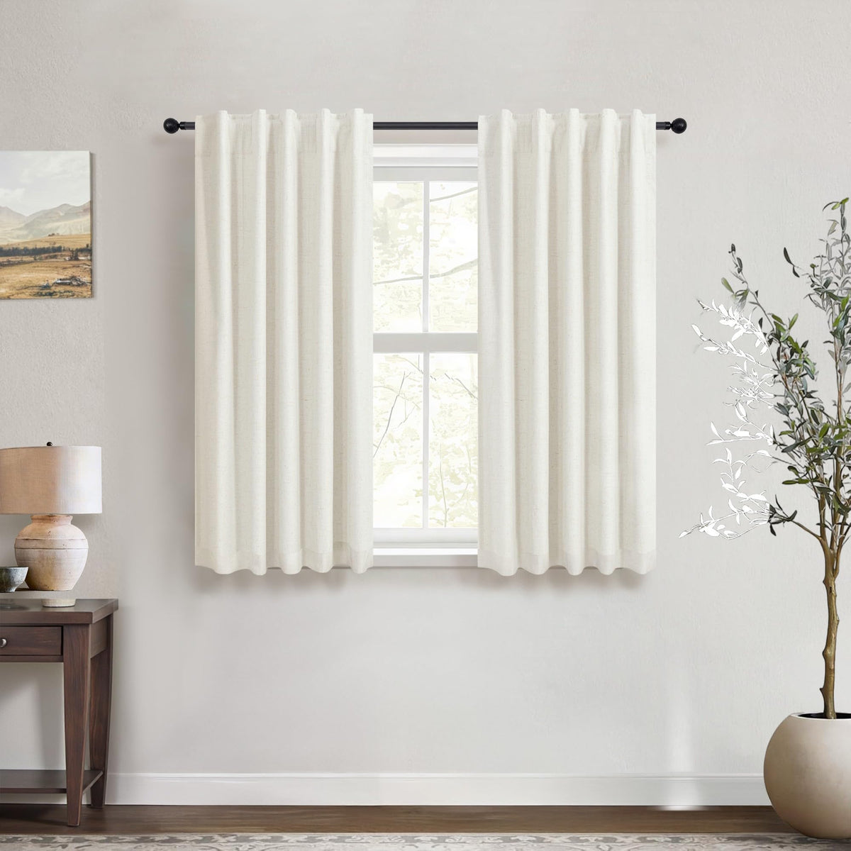 Natural Linen Back Tab Blackout Curtains & Drapes 96 Inch Long for Bedroom Livingroom Farmhouse Curtain 2 Panel Neutral Cute Black Out Room Darkening Thermal Insulated 8ft Pleated Window Curtain Cream