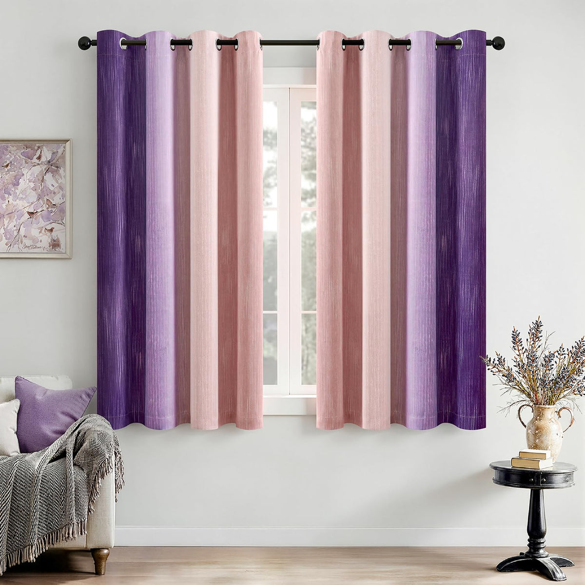 MIULEE Navy Blue and Greyish White Ombre Blackout Curtains 52Wx84L Set of 2