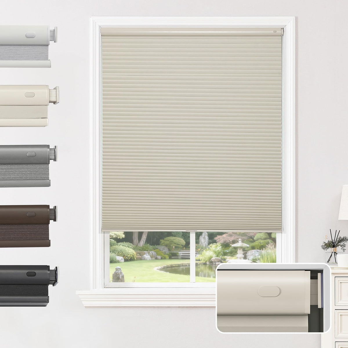 Joydeco No Drill Cordless Blackout Cellular Shades, 35" W x 64" H, Grey