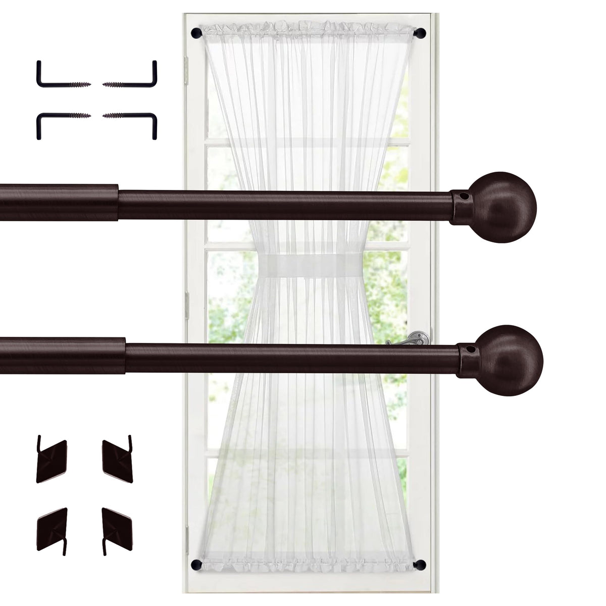 ARNORX 3/8" French Door Curtain Rod, 16-28" Adjustable, Brass Brushed