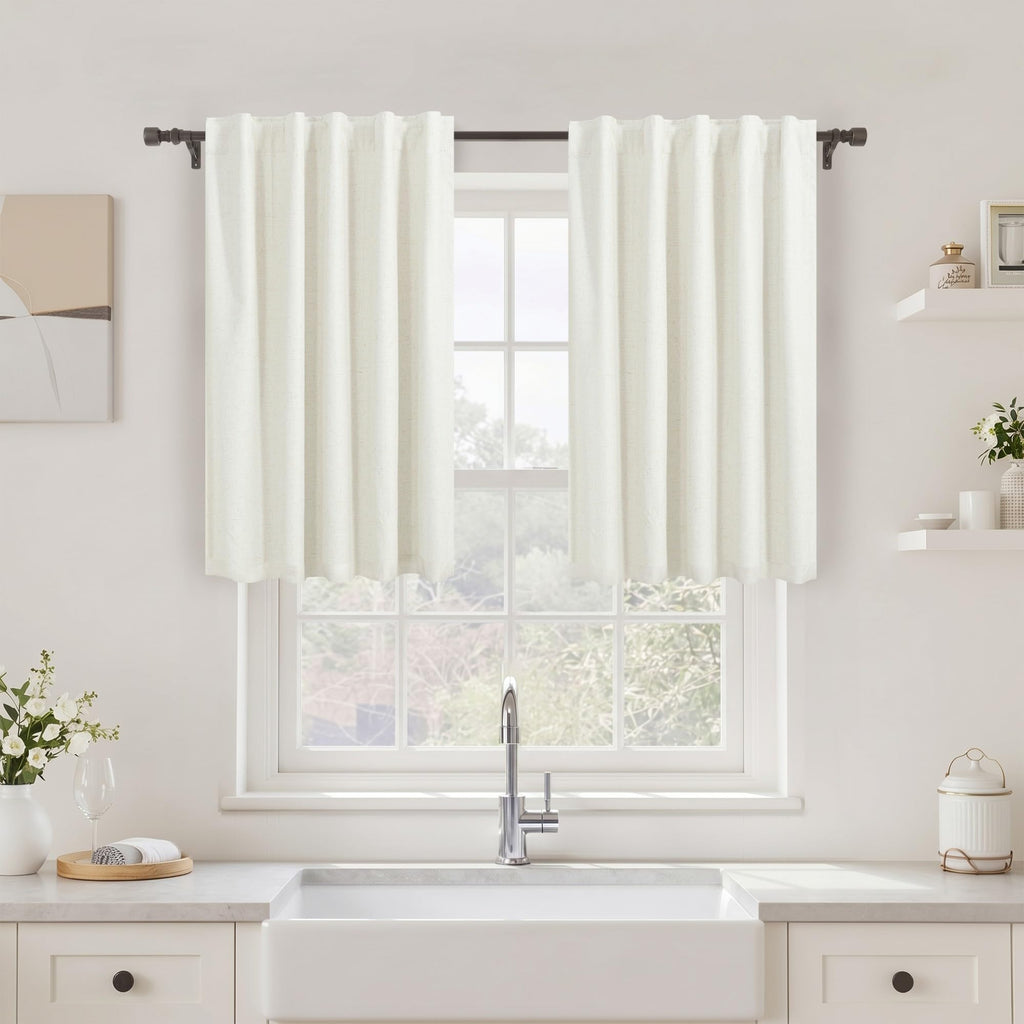 Natural Linen Back Tab Blackout Curtains & Drapes 96 Inch Long for Bedroom Livingroom Farmhouse Curtain 2 Panel Neutral Cute Black Out Room Darkening Thermal Insulated 8ft Pleated Window Curtain Cream