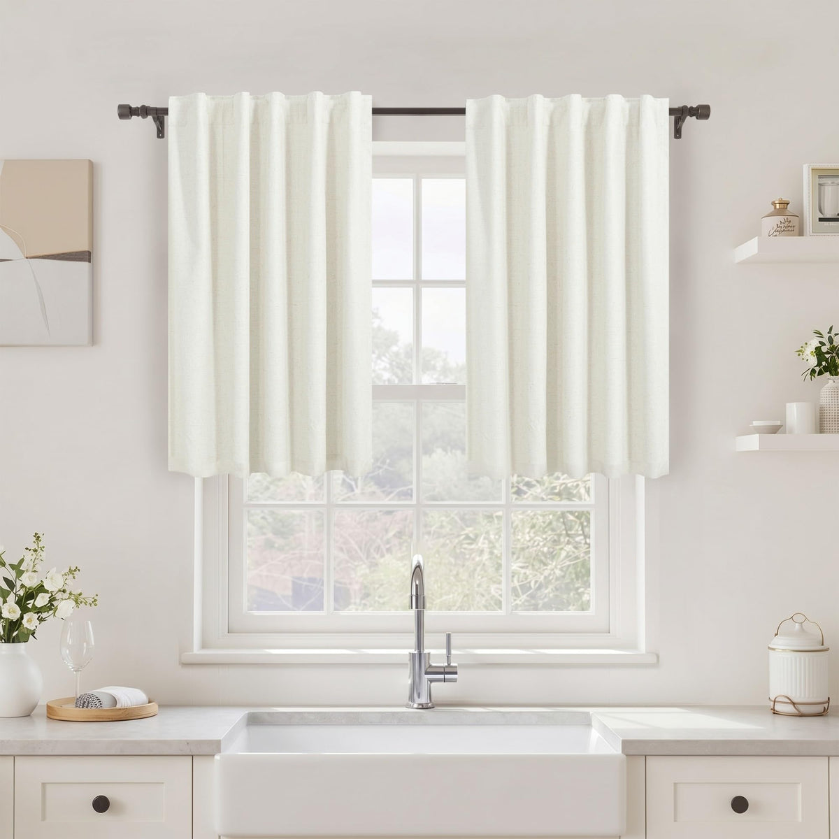 Natural Linen Back Tab Blackout Curtains & Drapes 96 Inch Long for Bedroom Livingroom Farmhouse Curtain 2 Panel Neutral Cute Black Out Room Darkening Thermal Insulated 8ft Pleated Window Curtain Cream