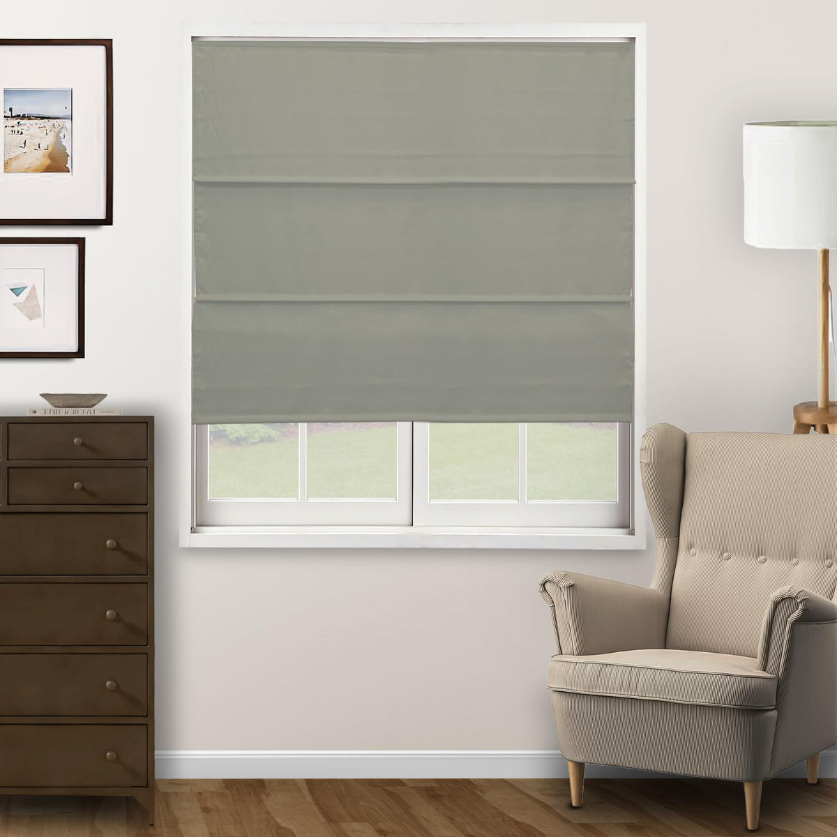 Chicology Cordless Roman Window Shade, Belgian Flax, 29"W x 64"H