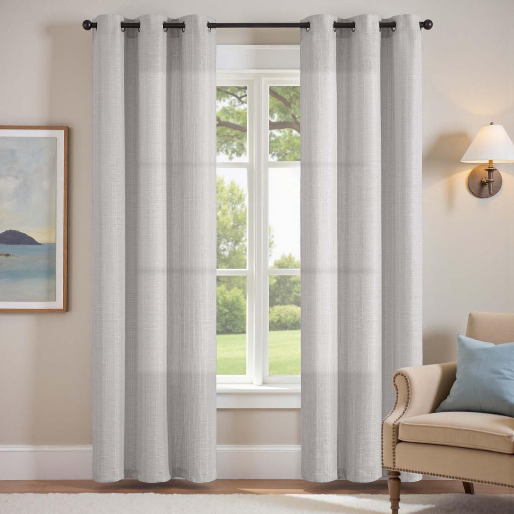 jinchan Grey Linen Textured Curtains 96 Inch Long 2 Panels for Living Room Grommet Top Light Filtering Window Drapes for Bedroom Heathered Gray