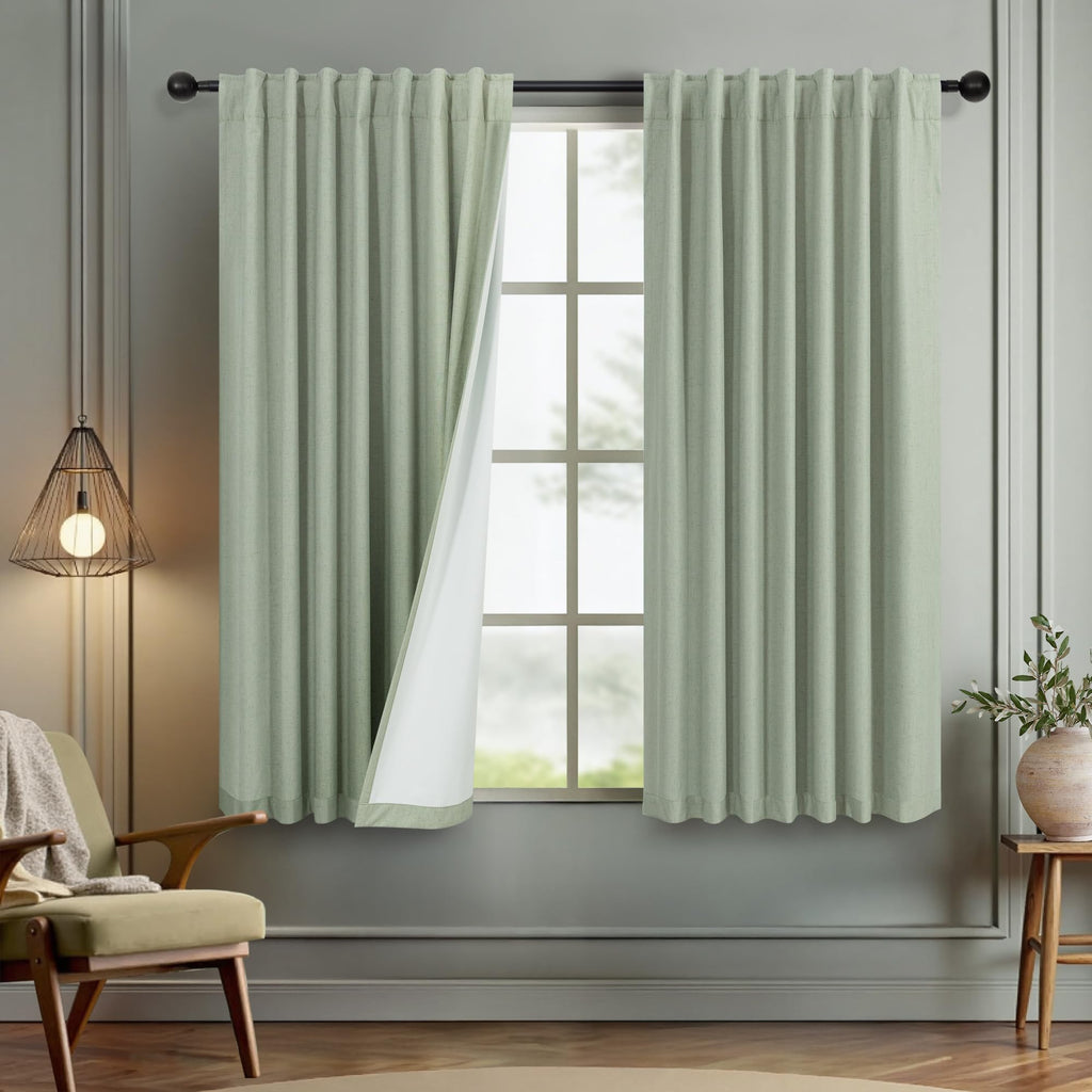 Natural Linen Back Tab Blackout Curtains & Drapes 96 Inch Long for Bedroom Livingroom Farmhouse Curtain 2 Panel Neutral Cute Black Out Room Darkening Thermal Insulated 8ft Pleated Window Curtain Cream