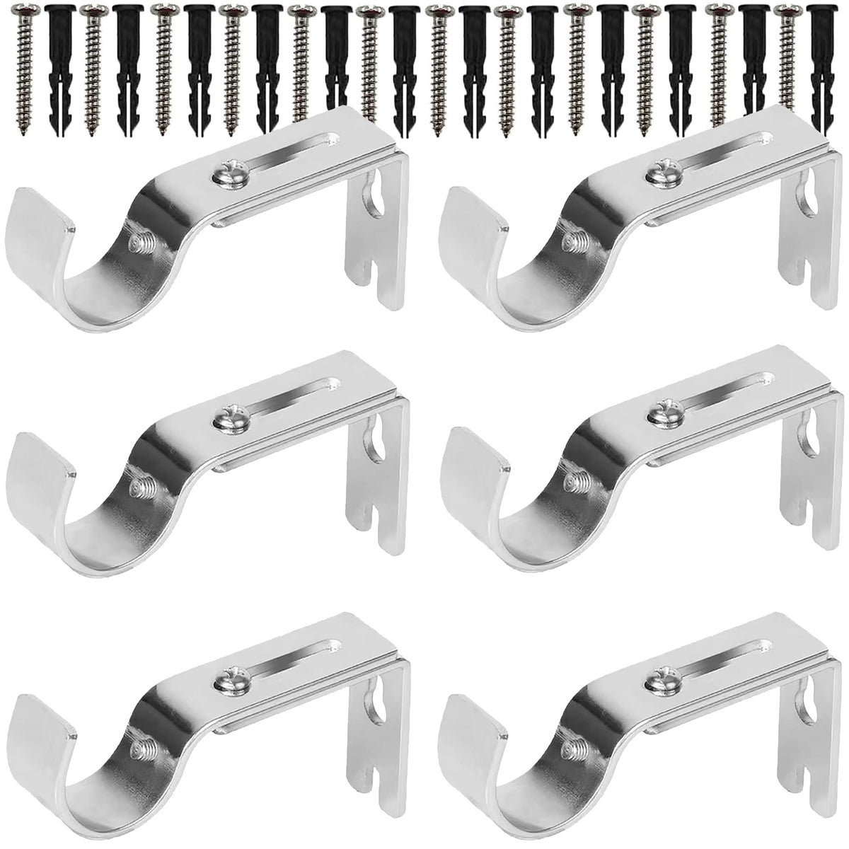 Premium Curtain Rod Brackets - 2 Pack Adjustable Wall Mounts, Curtain Rod Holders for 1 Inch Rod (Black)