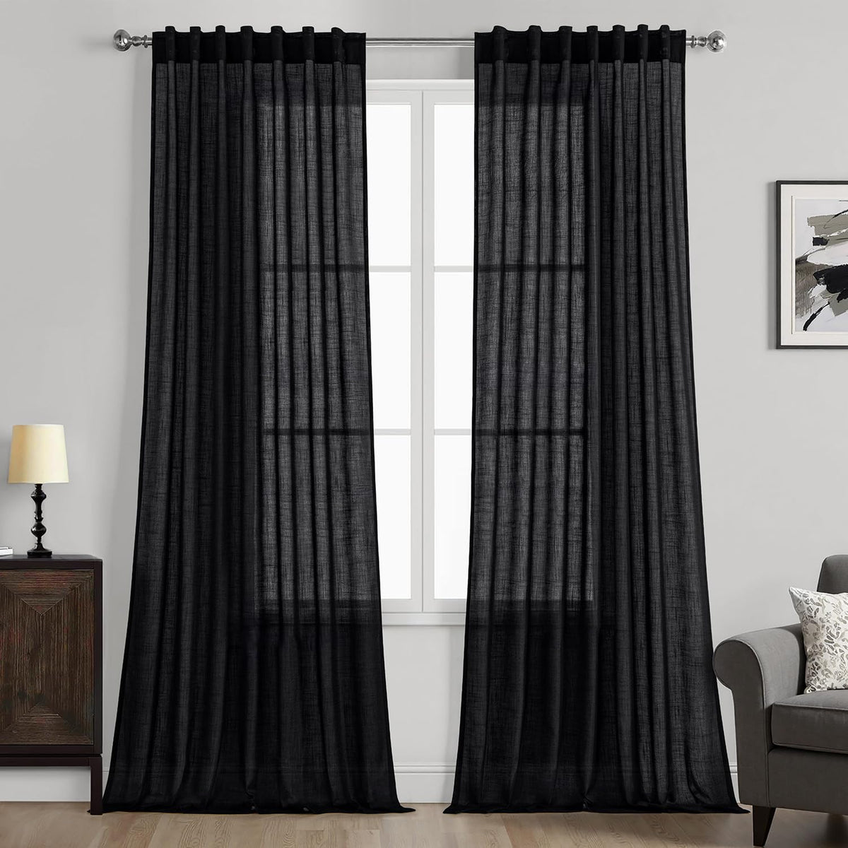 MIULEE Taupe Linen Curtains 52x84 Inch Length for Bedroom and Living Room