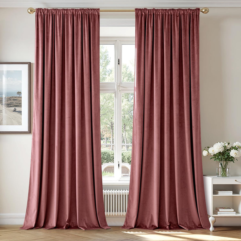 MIULEE Dusty Rose Pink Velvet Room Darkening Curtains for Bedroom W52 x L84
