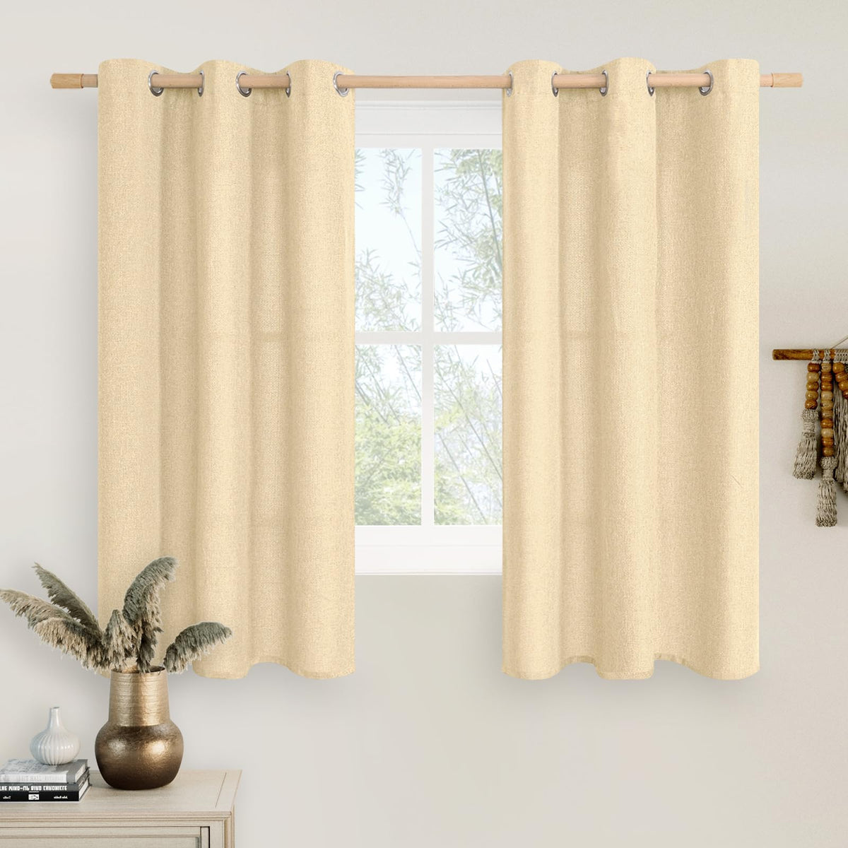 LAMIT 90 Inch Long Oatmeal Linen Curtains for Living Room 2 Panels
