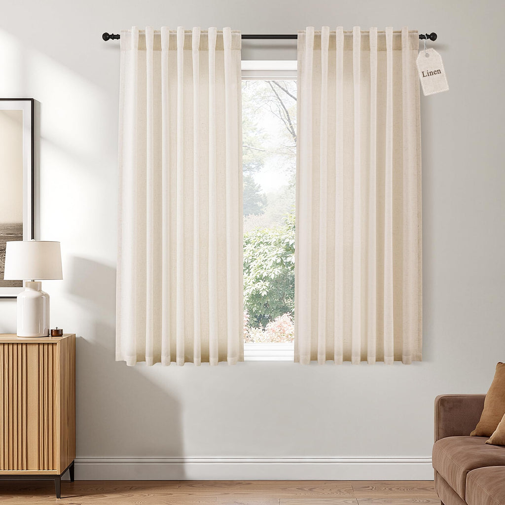Naturoom Extra Long Linen Curtains 108 Inch 9ft for Living Room Cream Beige