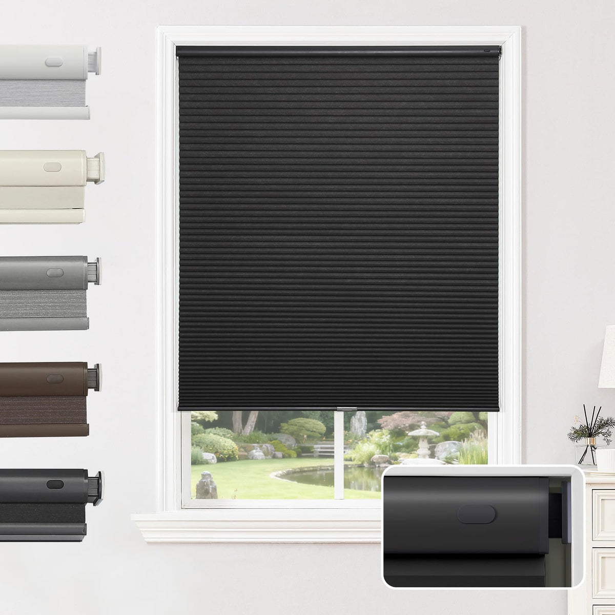 Joydeco No Drill Cordless Blackout Cellular Shades, 35" W x 64" H, Grey