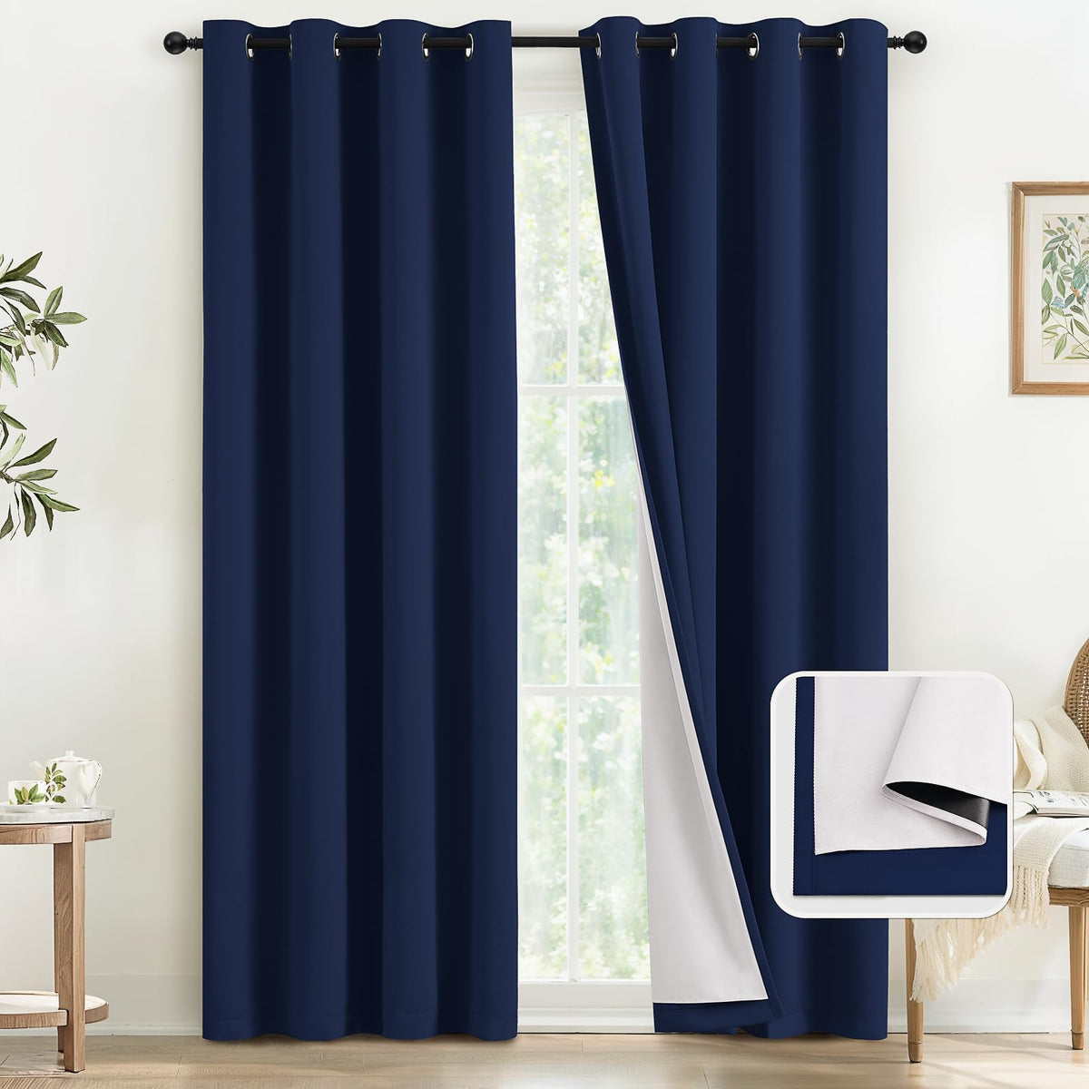 COSVIYA Grommet Blackout Room Darkening Navy Blue Curtains 84 inch Length