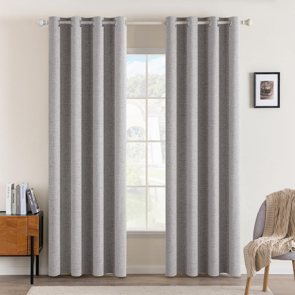 MIULEE 100% Blackout Linen Curtains for Bedroom 52x84 Inches Dusty Blue