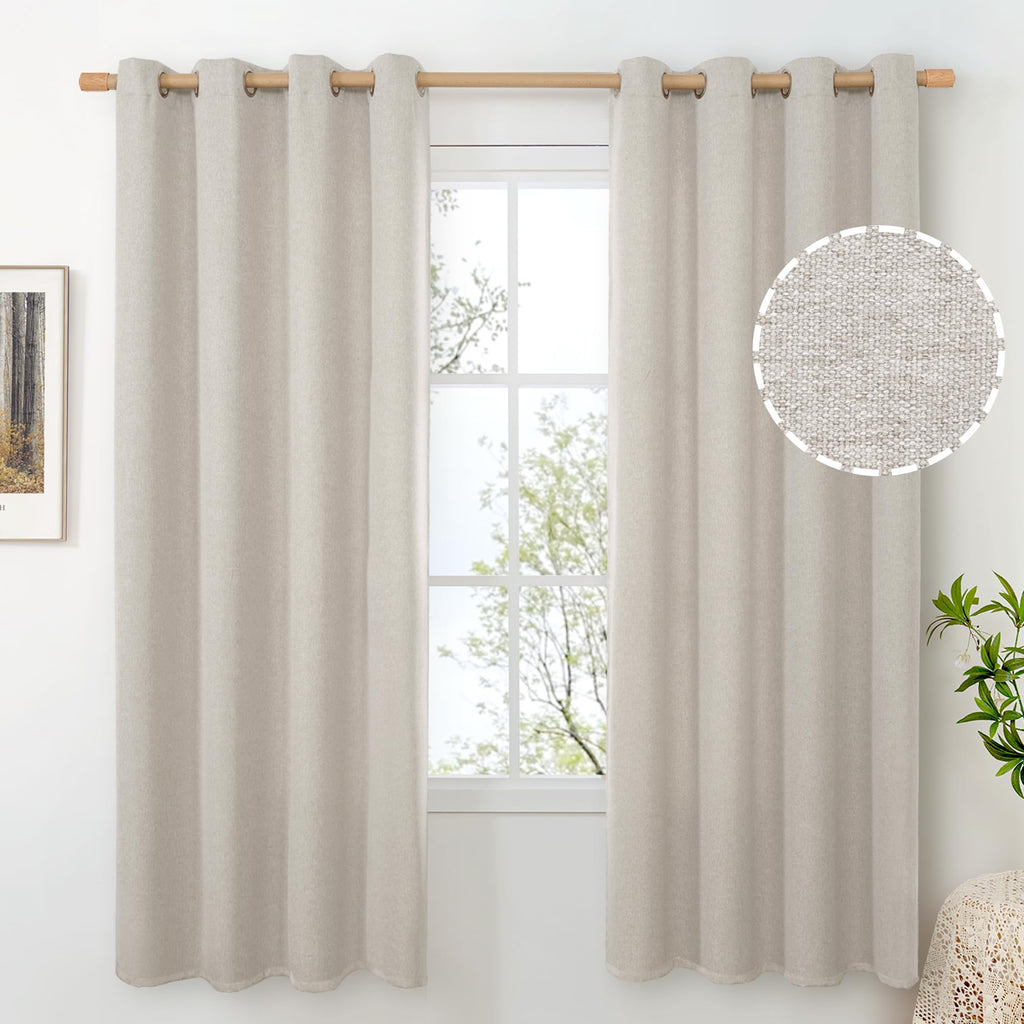 BGment Oatmeal Linen Curtains 84 Inch Length 2 Panels Set for Living Room
