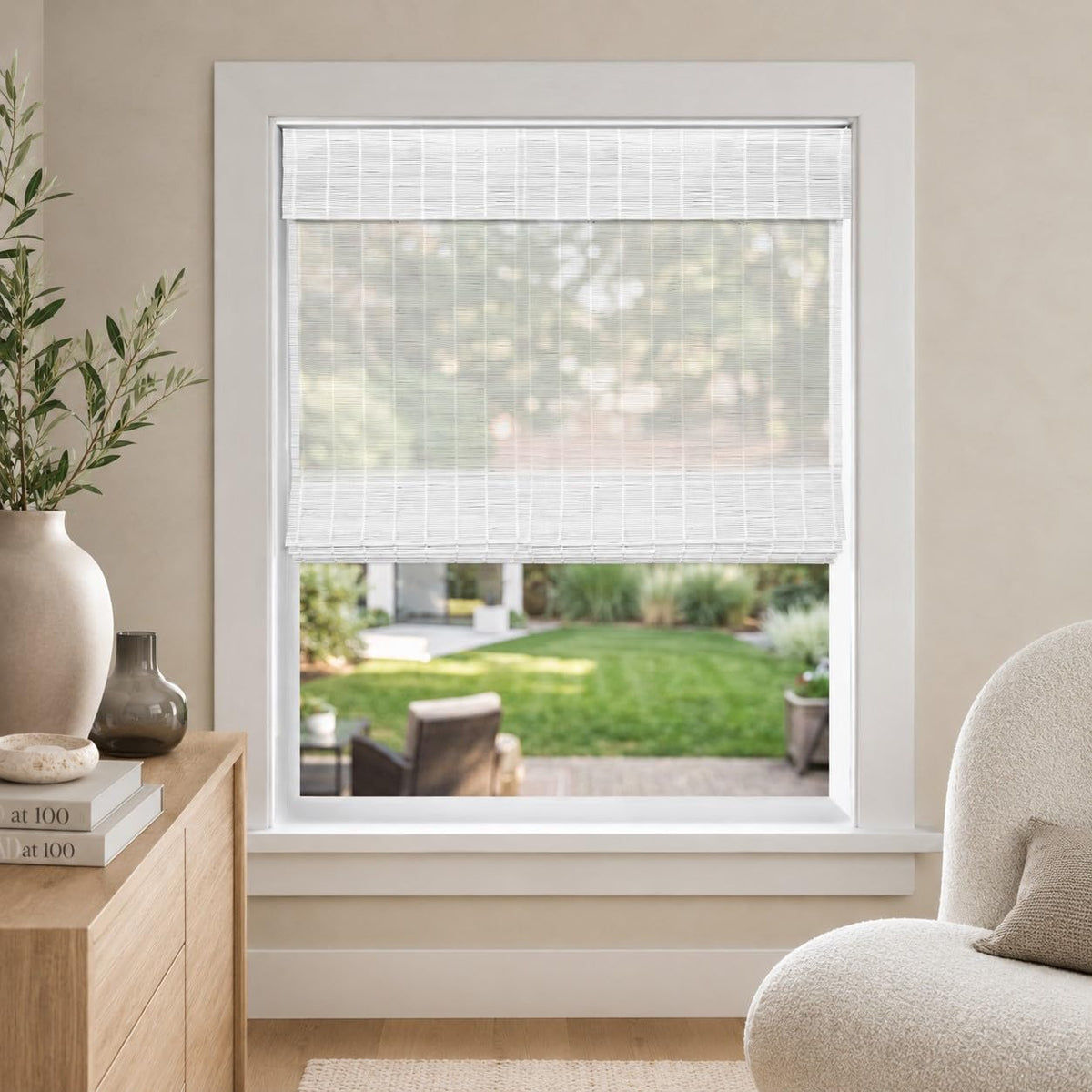CHICOLOGY Cordless Bamboo Roman Shade, Light Filtering, Squirrel 36"x64"