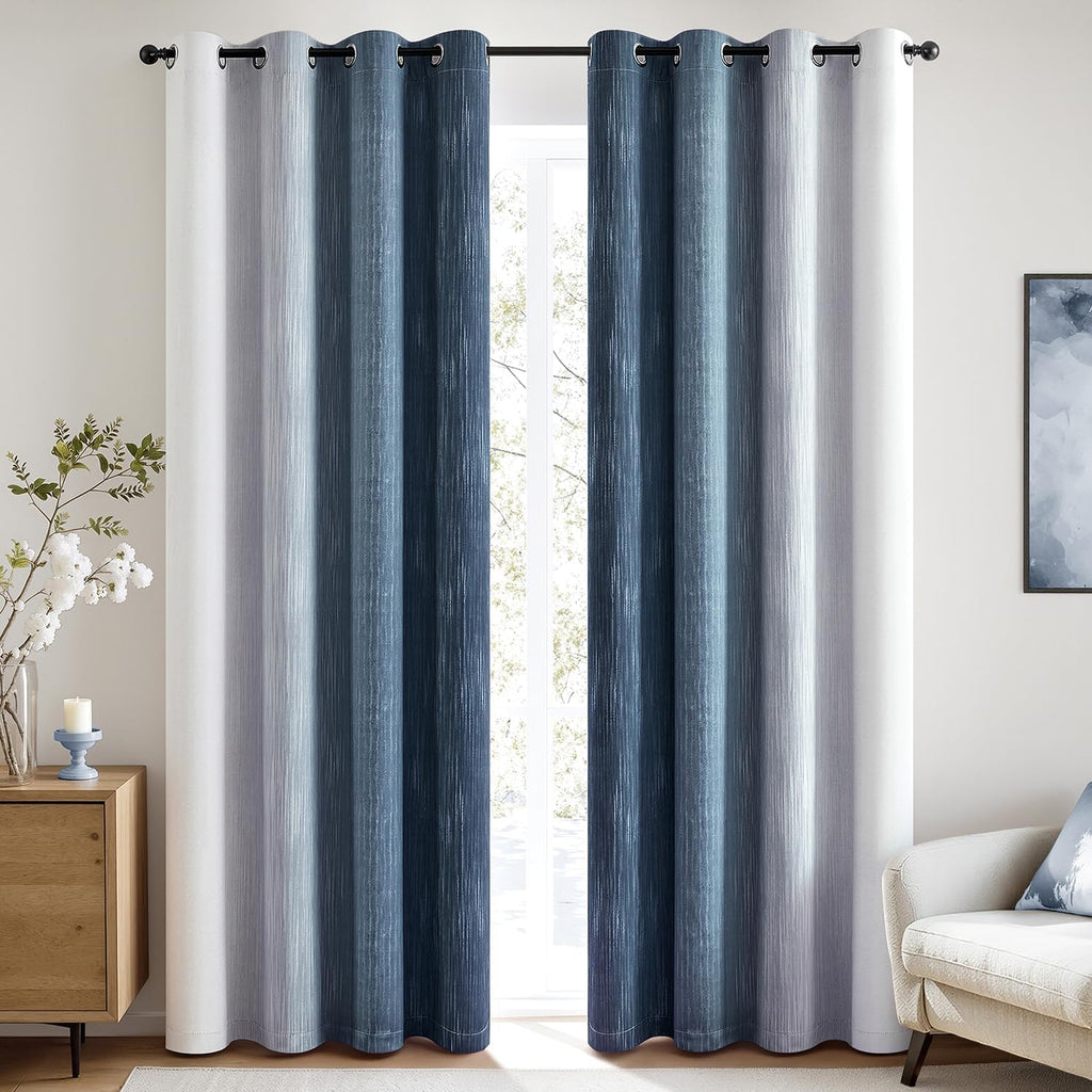 MIULEE Navy Blue and Greyish White Ombre Blackout Curtains 52Wx84L Set of 2