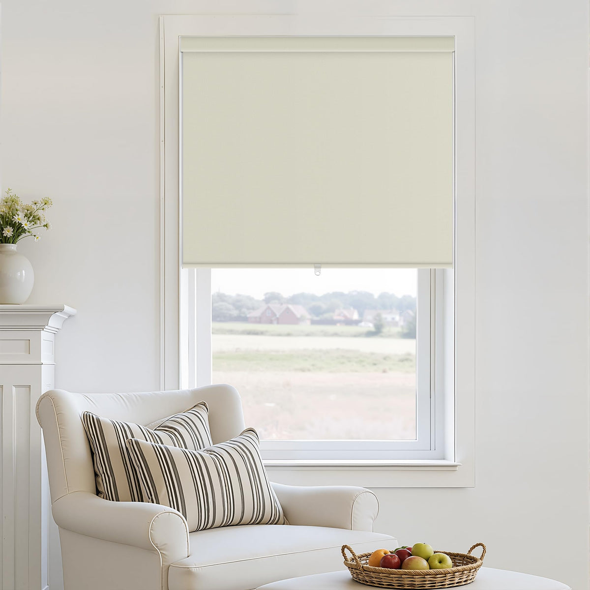 Blackout Roller Shades for Bedroom Window Cordless Free-Stop Blinds with Valance UV Protection 100% Black Out Linen Shades Blinds for Indoor Bathroom Windows Living Room Beige Oatmeal 34" W x 72" H