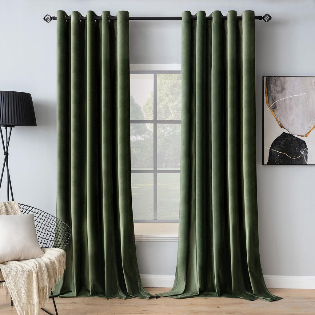 MIULEE Velvet Blackout Curtains Olive Green 52 x 96 Inch Length 2 Panels