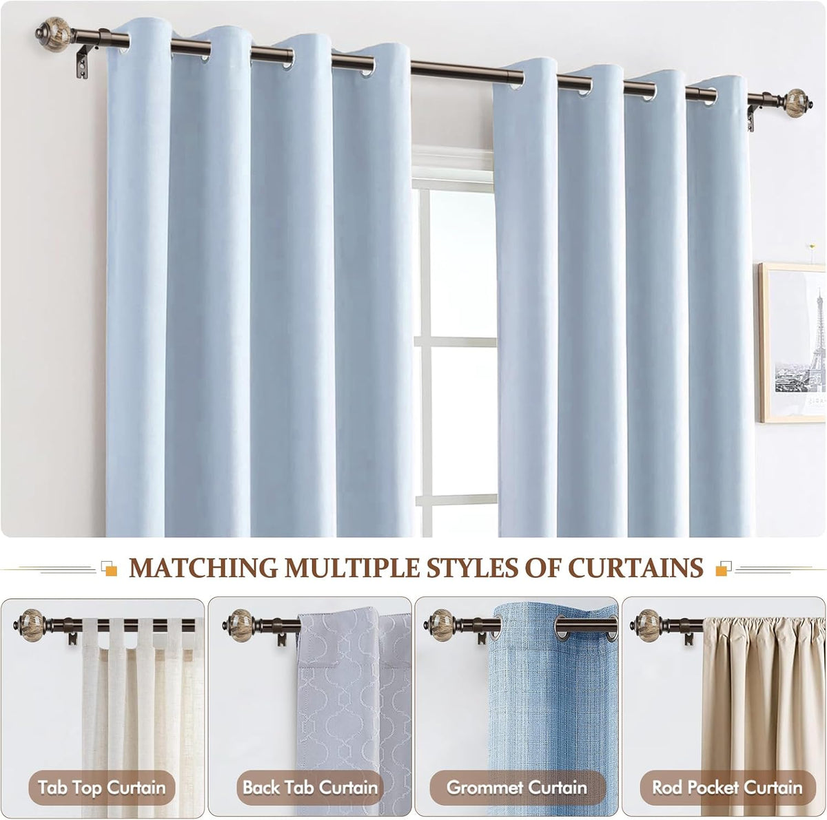 KAMANINA 1 Inch Curtain Rods 32 to 58 Inch, Bronze Adjustable Drapery Rods
