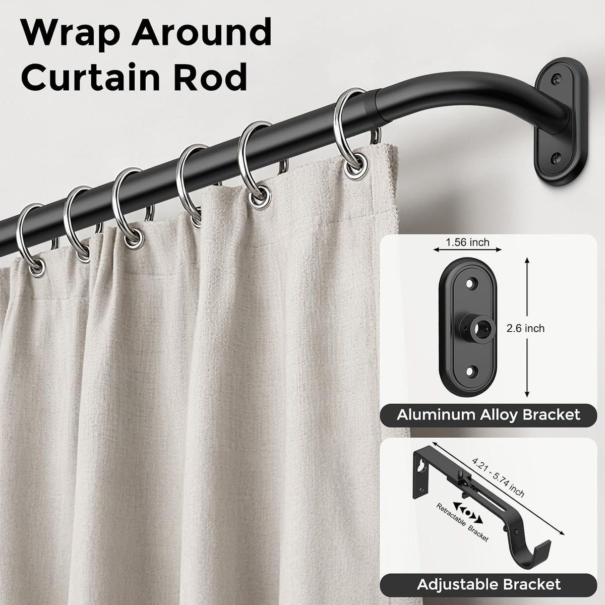Curtain Rod 36-120 Inch, Black Heavy Duty Curtain Rods for Windows