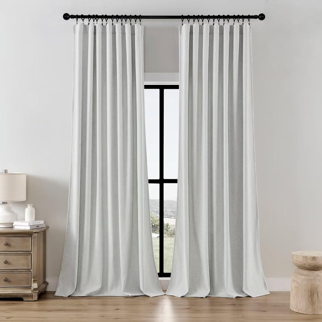 Joydeco Linen Curtains 84 Inch Length 2 Panels,Light Filtering Drapes 52 Inches Wide with Back Tab Rod Pockets (84" L x 52" W, Ivory on Linen)