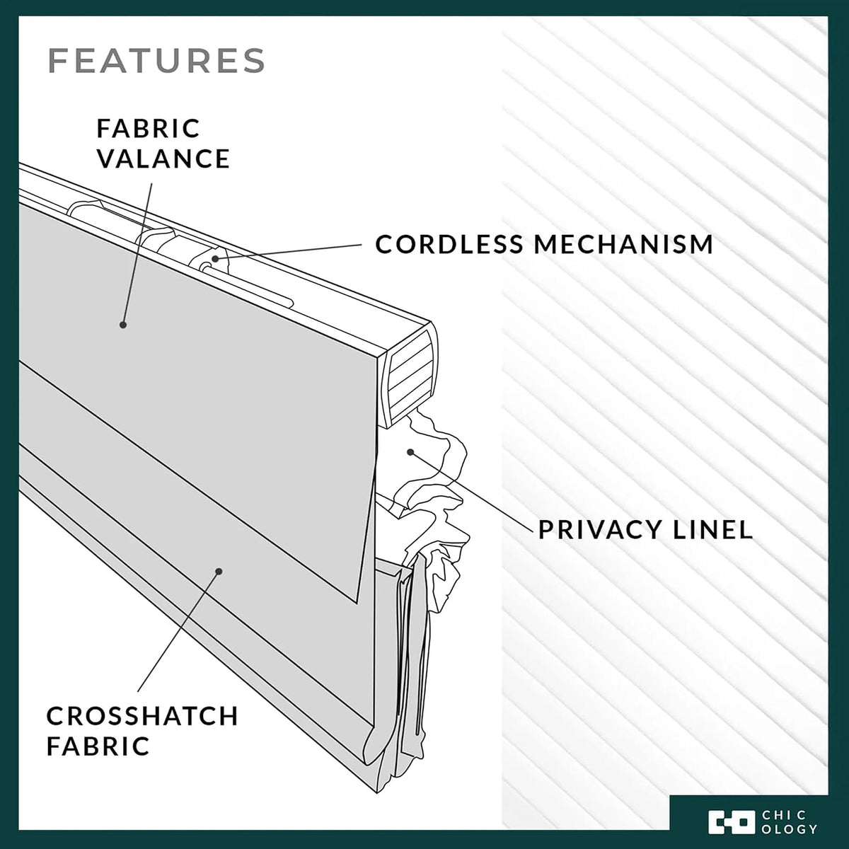 Chicology Cordless Roman Window Shade, Belgian Flax, 29"W x 64"H