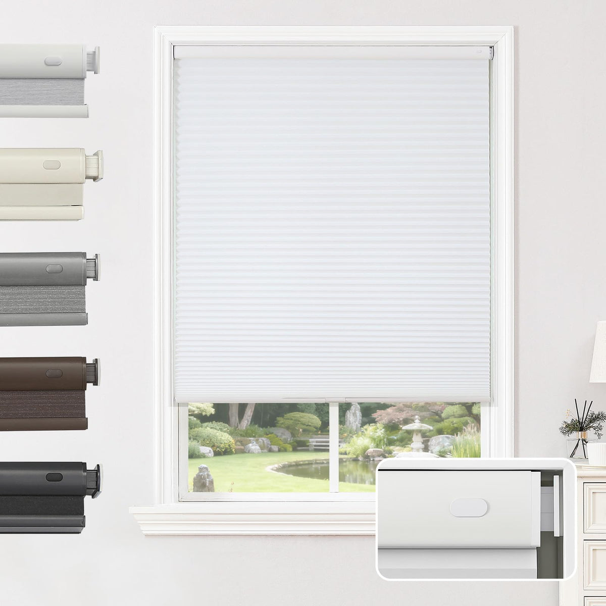 Joydeco No Drill Cordless Blackout Cellular Shades, 35" W x 64" H, Grey