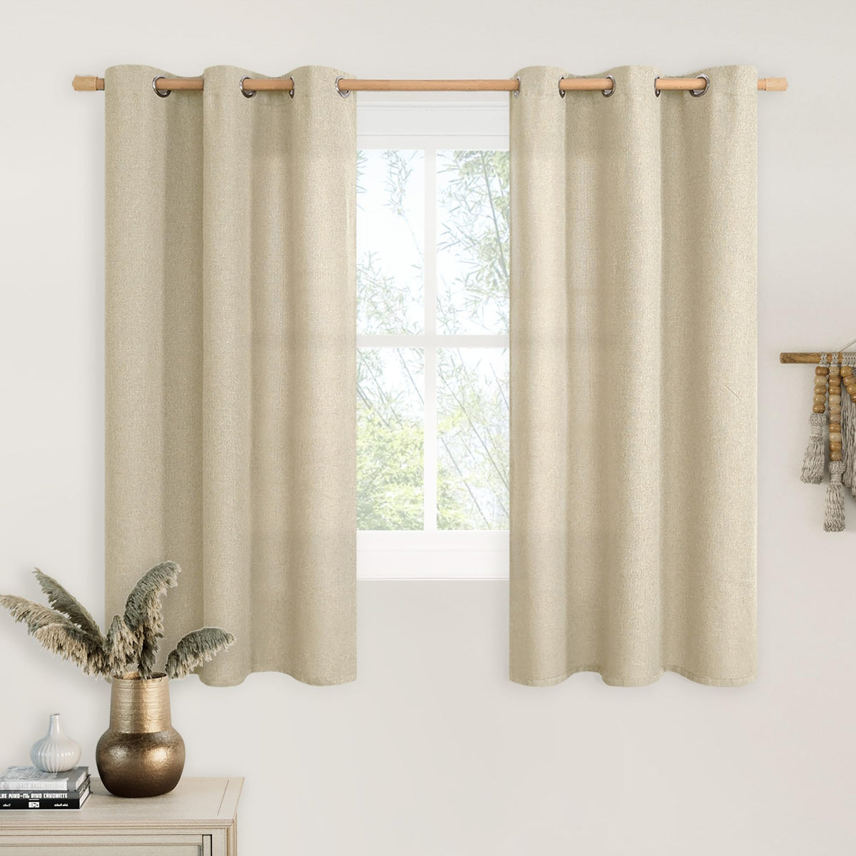 LAMIT 90 Inch Long Oatmeal Linen Curtains for Living Room 2 Panels