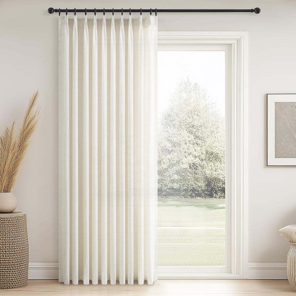 Topfinel Oatmeal Beige Pinch Pleated Curtains 84 Inches Long for Living Room 2 Panels Sets,Stone Washed Linen Earth Tone Decor Back Tab Boho Neutral Greige Earthy Sheer Curtain for Bedroom